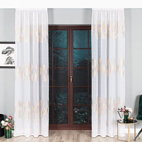 MARIETTA Firana gotowa na taśmie z ołowianką, 250x140cm, kolor biały ze złotym zdobieniem