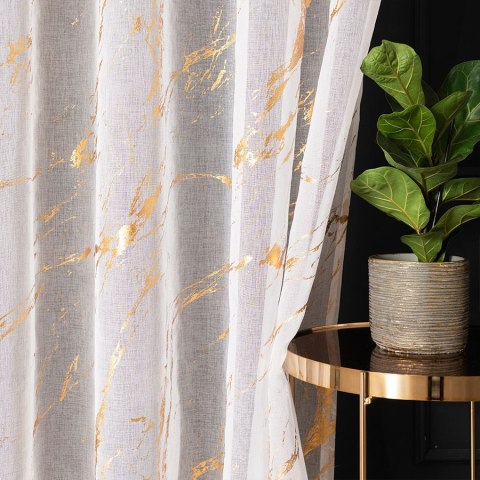 MARMA Firana gotowa na taśmie z ołowianką, 250x140cm, kolor biały ze złotym zdobieniem 132101/FGT/004