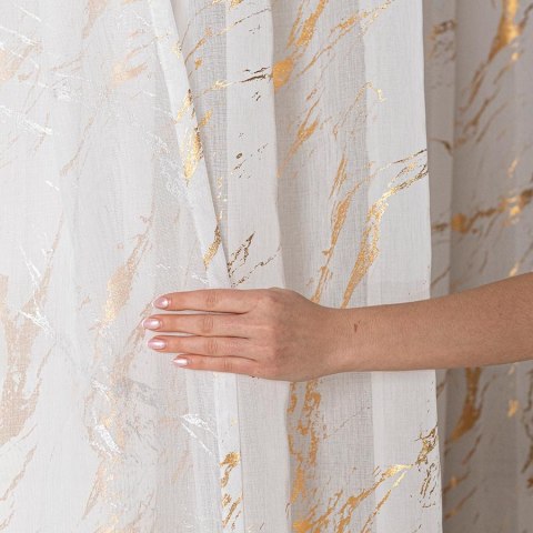 MARMA Firana gotowa na taśmie z ołowianką, 250x140cm, kolor biały ze złotym zdobieniem 132101/FGT/004