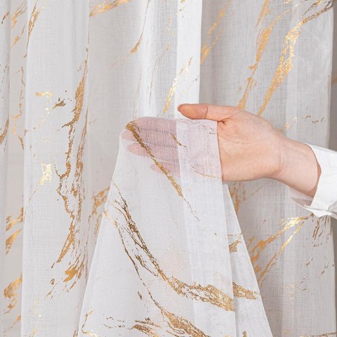 MARMA Firana gotowa na taśmie z ołowianką, 250x140cm, kolor biały ze złotym zdobieniem 132101/FGT/004