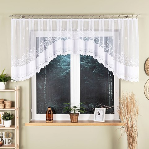 GENOWEFA Firanka żakardowa gotowa, szerokość 400 x wysokość 100cm, kolor biały 023419/FBL/001/400100/1