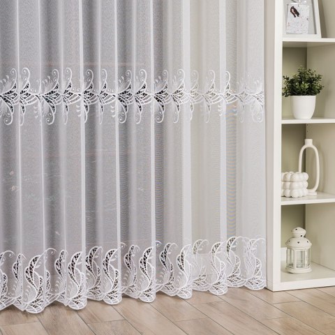 Firanka z aplikacją na markizecie, wys. 280cm, kolor biały 162035/433/001/000280/1