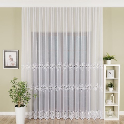 Firanka z aplikacją na markizecie, wys. 280cm, kolor biały 162035/433/001/000280/1