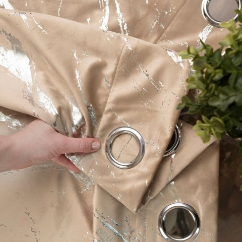 MARMA Zasłona gotowa na przelotkach, 250x140cm, kolor 001 ciemny beżowy ze srebrnym nadrukiem na VELVI TD