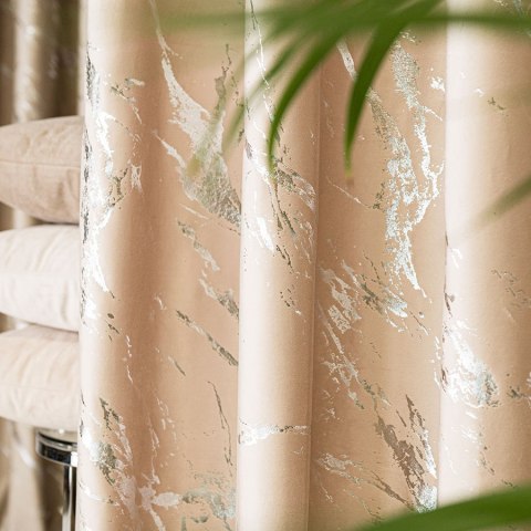 MARMA Zasłona gotowa na przelotkach, 250x140cm, kolor 003 jasny beżowy ze srebrnym nadrukiem na VELVI TD0