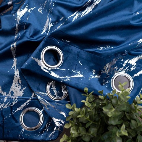 MARMA Zasłona gotowa na przelotkach, 250x140cm, kolor 011 granatowy ze srebrnym nadrukiem na VELVI TD0037