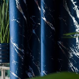 MARMA Zasłona gotowa na przelotkach, 250x140cm, kolor 011 granatowy ze srebrnym nadrukiem na VELVI TD0037