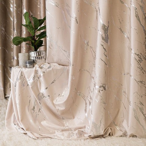 MARMA Zasłona gotowa na przelotkach, 250x140cm, kolor 016 kremowy ze srebrnym nadrukiem na VELVI TD0037/Z