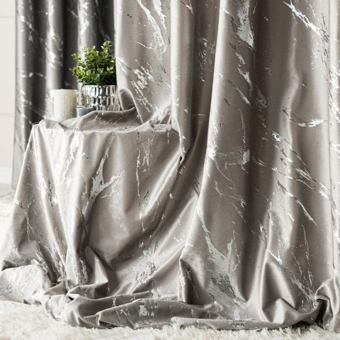 MARMA Zasłona gotowa na przelotkach, 250x140cm, kolor 017 szarobeżowy ze srebrnym nadrukiem na VELVI TD00