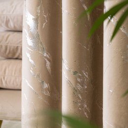 MARMA Zasłona gotowa na taśmie, 250x140cm, kolor 001 ciemny beżowy ze srebrnym nadrukiem na VELVI TD0037/