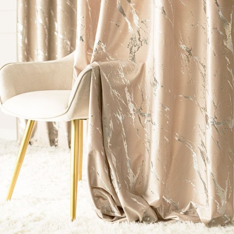 MARMA Zasłona gotowa na taśmie, 250x140cm, kolor 003 jasny beżowy ze srebrnym nadrukiem na VELVI TD0037/Z