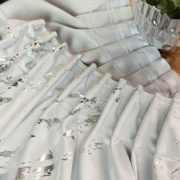 MARMA Zasłona gotowa na taśmie, 250x140cm, kolor 021 pastelowy szary ze srebrnym nadrukiem na VELVI TD003