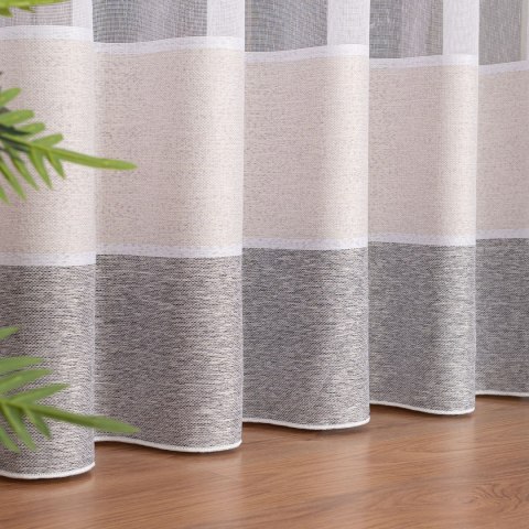 Firanka fantazyjna z ołowianką, wys. 300cm, kolor 003 biały z beżowo-szarymi pasami 001827/OLO/003/000300/1