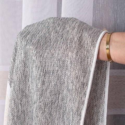 Firanka fantazyjna z ołowianką, wys. 300cm, kolor 003 biały z beżowo-szarymi pasami 001827/OLO/003/000300/1