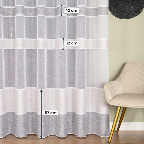 Firanka fantazyjna z ołowianką, wys. 300cm, kolor 003 biały z beżowo-szarymi pasami 001827/OLO/003/000300/1