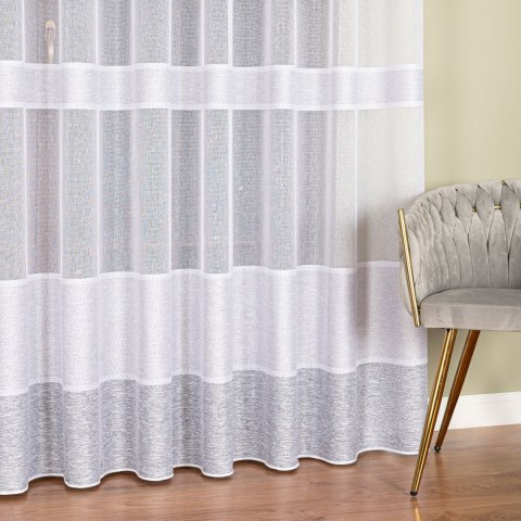 Firanka fantazyjna z ołowianką, wys. 300cm, kolor 007 biały z jasnoszarymi pasami 001827/OLO/007/000300/1