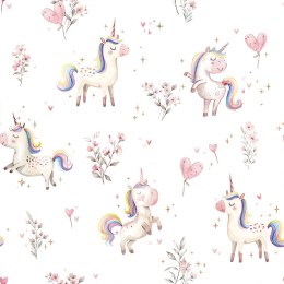 SŁODKIE JEDNOROŻCE Tkanina dekoracyjna typu MILAS SOFT ze wzorem po całości, wys.300cm, kolor biały D00236/MIL/001/0003