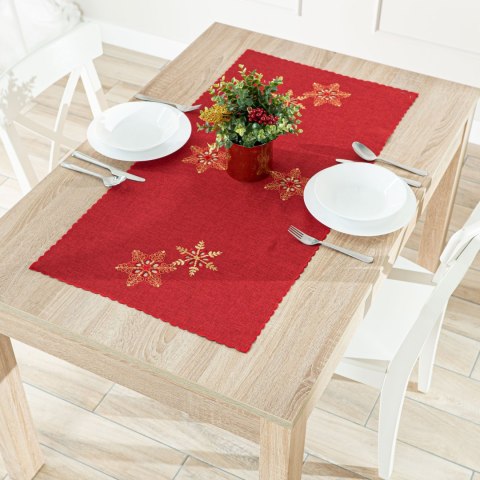 BŁYSZCZĄCE ŚNIEŻYNKI Bieżnik z haftem,  40x140cm, kolor 003 czerwony 640010/KSP/C03/040140/1