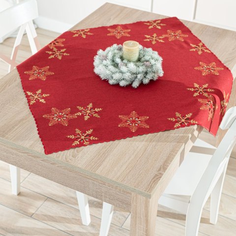 BŁYSZCZĄCE ŚNIEŻYNKI Serweta z haftem, 85x85cm, kolor czerwony 640010/KSP/C03/085085/1