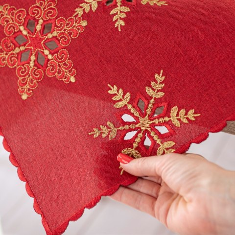 BŁYSZCZĄCE ŚNIEŻYNKI Serweta z haftem, 85x85cm, kolor czerwony 640010/KSP/C03/085085/1