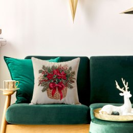 BUKIET W KOSZYKU Z EFEKTEM WYSZYWANIA Poszewka dekoracyjna VELVET, 40x40cm, kolor 004 beżowy PBN365/POP/004/040040/1