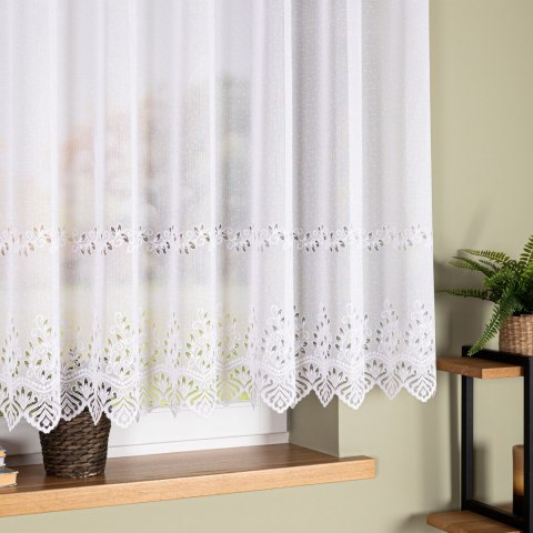 Firanka żakardowa ze wzorem pasowym, wys. 140cm, kolor biały 018534/000/001/000140/1
