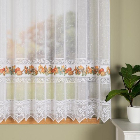 Firanka żakardowa ze wzorem pasowym, wys. 160cm, kolor 621 z zielonym 007972/000/621/000160/1