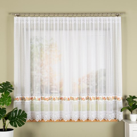 Firanka żakardowa ze wzorem pasowym, wys. 160cm, kolor 621 z zielonym 007972/000/621/000160/1