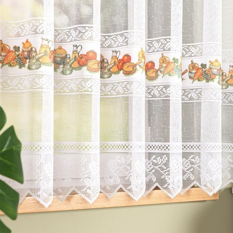 Firanka żakardowa ze wzorem pasowym, wys. 160cm, kolor 621 z zielonym 007972/000/621/000160/1