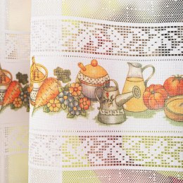 Firanka żakardowa ze wzorem pasowym, wys. 160cm, kolor 621 z zielonym 007972/000/621/000160/1