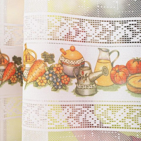 Firanka żakardowa ze wzorem pasowym, wys. 160cm, kolor 621 z zielonym 007972/000/621/000160/1