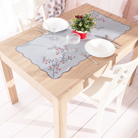 JARZĘBINOWY BLASK Bieżnik z haftem, 40x140cm, kolor 007 szary 645310/KSP/007/040140/1