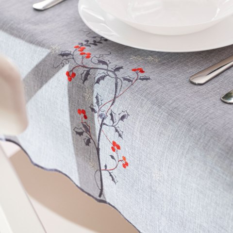 JARZĘBINOWY BLASK Obrus z haftem, 120cmx160cm, kolor 007 szary 645310/KSP/007/120160/1