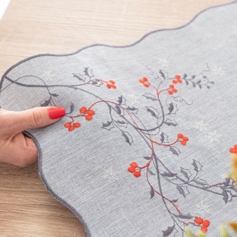 JARZĘBINOWY BLASK Obrus z haftem, 120cmx160cm, kolor 007 szary 645310/KSP/007/120160/1