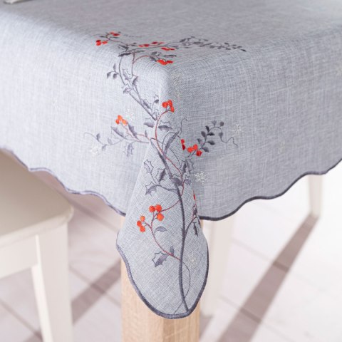 JARZĘBINOWY BLASK Obrus z haftem, 140cmx180cm, kolor 007 szary 645310/KSP/007/140180/1