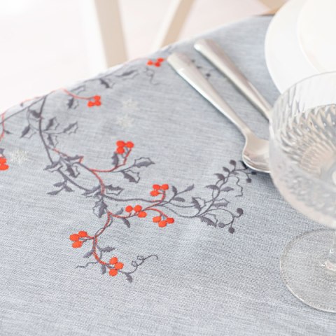 JARZĘBINOWY BLASK Obrus z haftem, 140cmx220cm, kolor 007 szary 645310/KSP/007/140220/1