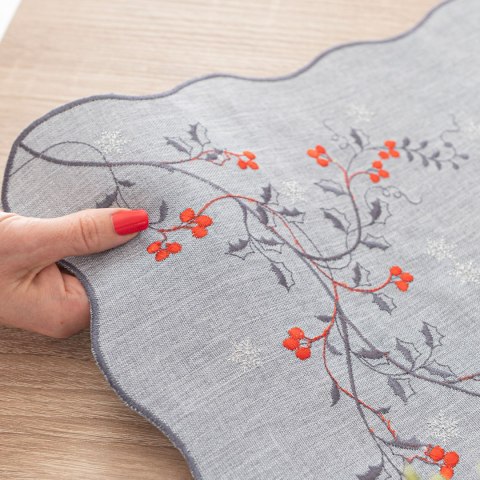 JARZĘBINOWY BLASK Serweta z haftem, 85x85cm, kolor szary 645310/KSP/007/085085/1