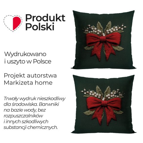 KOKARDA Z EFEKTEM WYSZYWANIA Poszewka dekoracyjna VELVET, 40x40cm, kolor 002 zielony PBN364/POP/002/040040/1