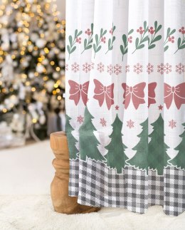 KRATA PATCHWORK Z JELONKIEM I KOKARDĄ Firana z ołowianką ETAMINA wzór od dołu, wys. 295cm, kolor biały z barwnym wzorem