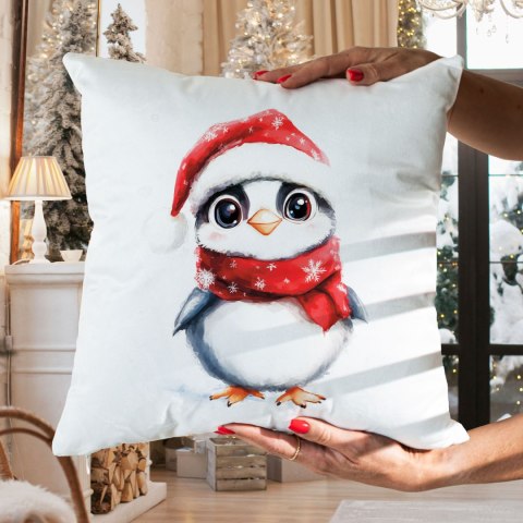 PINGWINEK, BAJKOWE ŚWIĘTA Poszewka dekoracyjna VELVET, 40x40cm, kolor biały PBN360/POP/001/040040/1