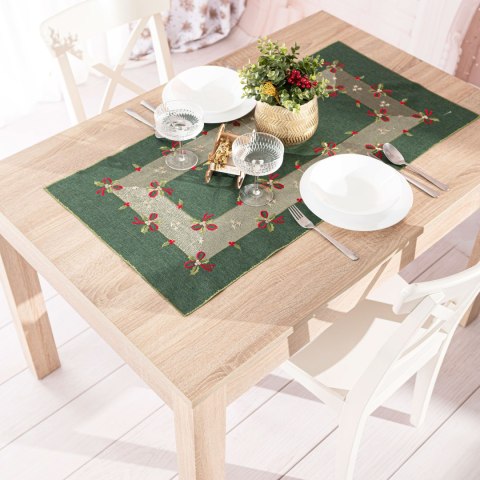 ŚWIĄTECZNE KOKARDKI Bieżnik z haftem, 50x100cm, kolor 002 zielony 295161/KSP/002/050100/1