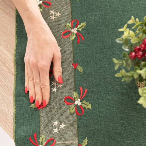 ŚWIĄTECZNE KOKARDKI Bieżnik z haftem, 50x100cm, kolor 002 zielony 295161/KSP/002/050100/1