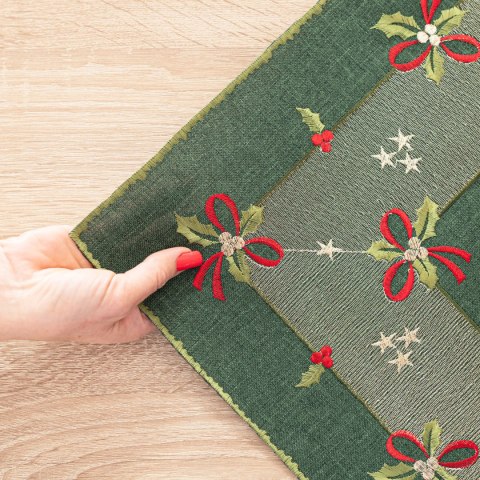 ŚWIĄTECZNE KOKARDKI Serweta z haftem, 85x85cm, kolor zielony 295161/KSP/002/085085/1