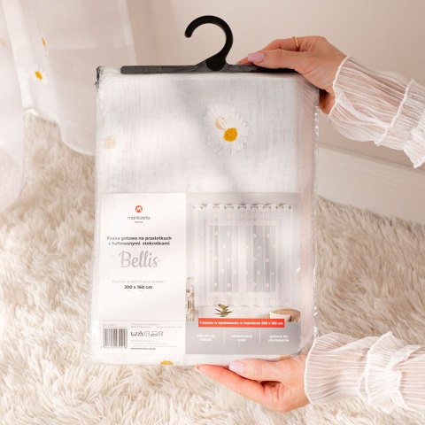 BELLIS Firana gotowa na przelotkach, haftowana z ołowianką, 160x300cm