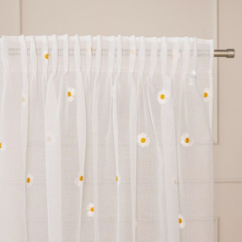 BELLIS Firana gotowa na taśmie, haftowana z ołowianką, 250x140cm, kolor biały