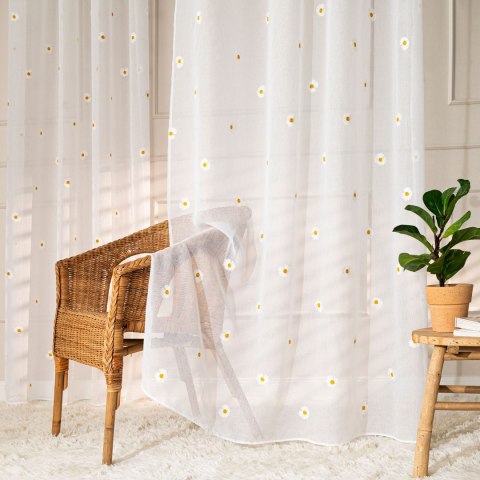 BELLIS Firana gotowa na taśmie, haftowana z ołowianką, 250x140cm, kolor biały