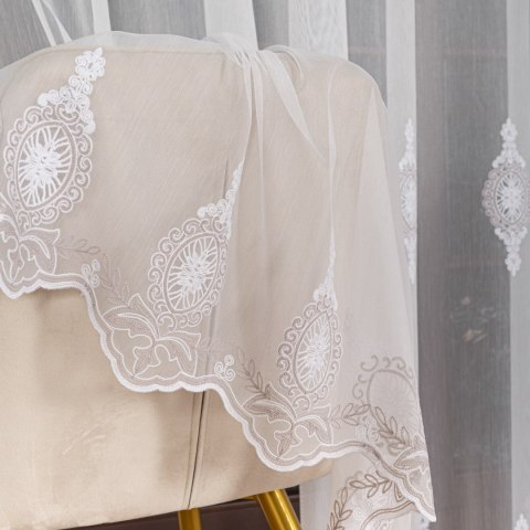 Firanka haftowana pasowa, wys.285cm, kolor 003 biały z beżowo-białą nicią FH0030/768/003/000285/1