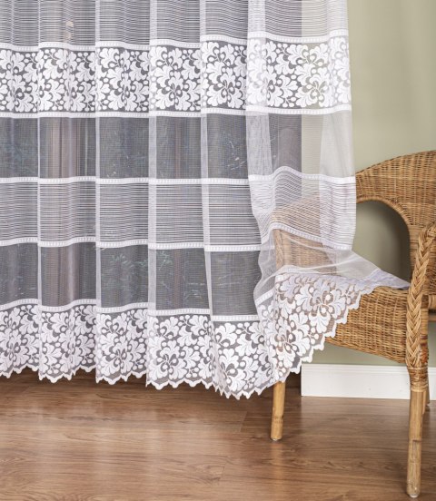 Firanka żakardowa ze wzorem pasowym, wys. 250cm, kolor biały 017563/000/001/000250/1