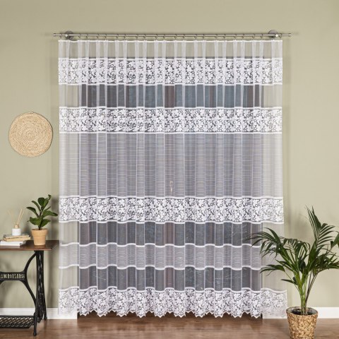 Firanka żakardowa ze wzorem pasowym, wys. 250cm, kolor biały 017563/000/001/000250/1