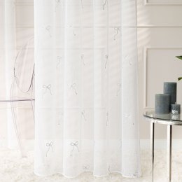 KOKARDKA Firana gotowa na etaminie, haftowana na przelotkach z ołowianką, 250x140cm, kolor biały/srebrny